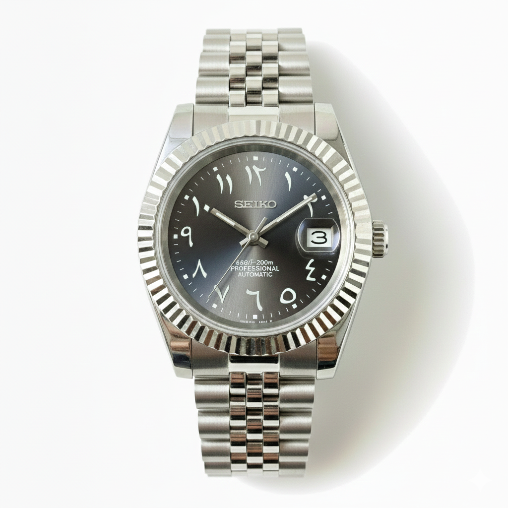 Custom NH35 Seiko Mod – Black Arabic Dial – Jubilee Bracelet