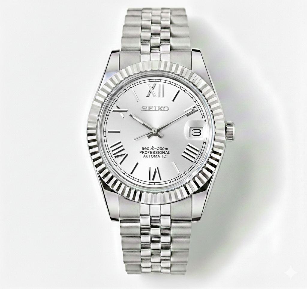Custom NH35 Seiko Mod – White Roman Numeral Dial – Jubilee Bracelet